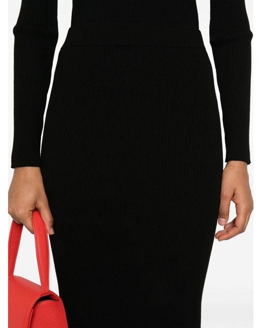 P.A.R.O.S.H. Black Ribbed-Knit Midi Skirt