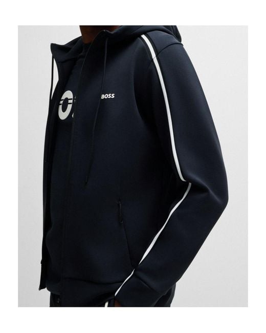 Boss Blue Boss Zip-Up Drawstring Hoodie for men