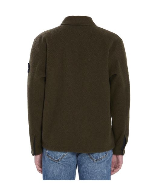 Stone Island Green Logo Patch Overshirt for men