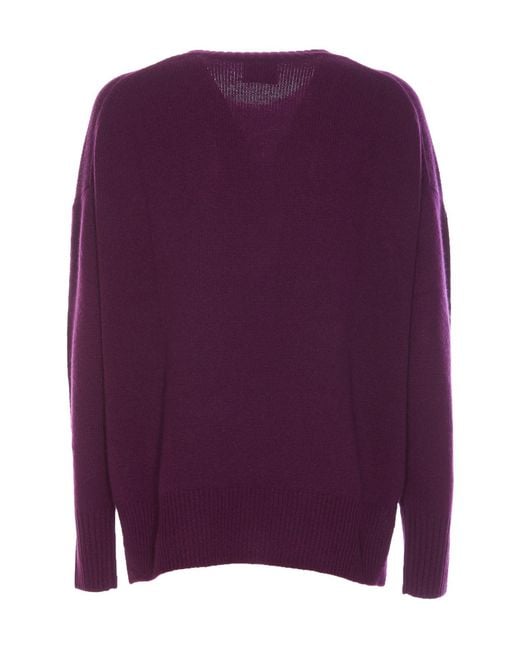 Allude Purple Long Sleeved Crewneck Knitted Jumper