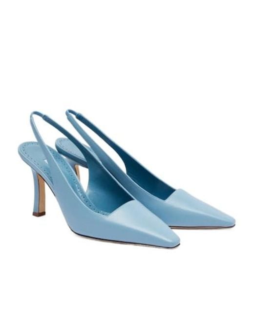 Manolo Blahnik Blue Leather Slingback Pumps