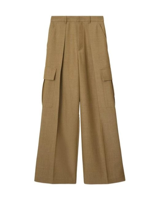 Burberry Natural Wide-Leg Pleated-Detailed Trousers