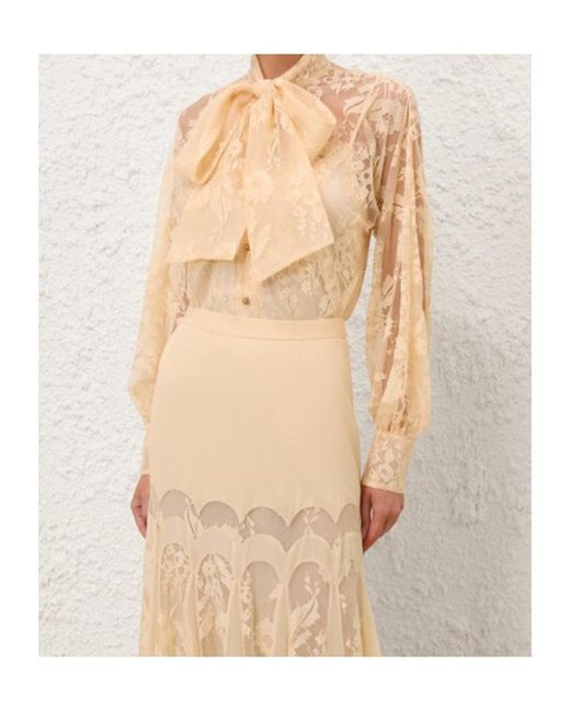 Zimmermann Natural Valiant Lace Pussybow Blouse