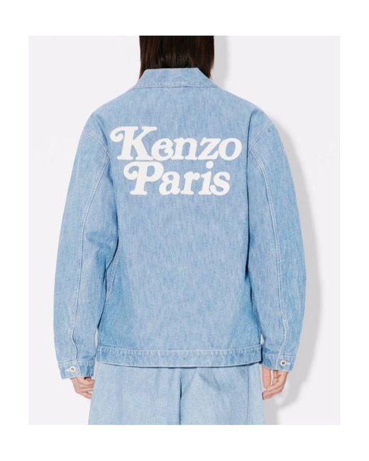 KENZO Blue Logo Embroidered Belted Kimono Jacket for men