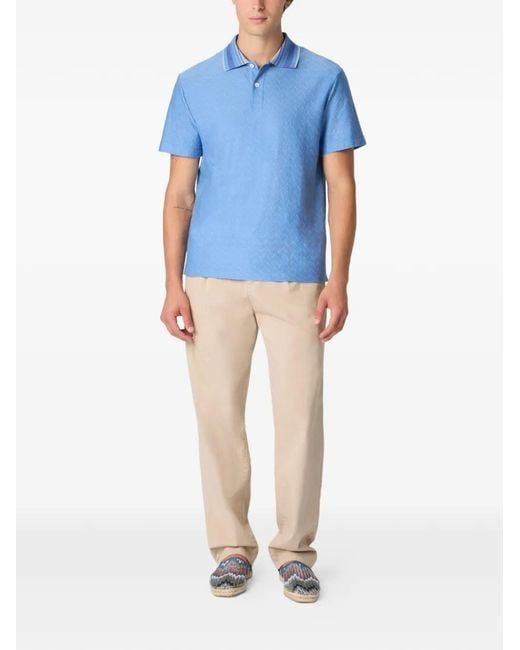 Missoni Blue Patterned Collar Polo Shirt for men