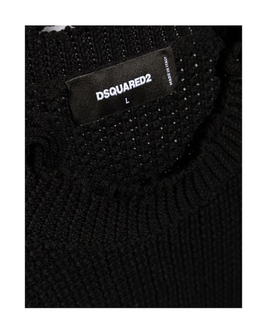 DSquared² Black Distressed Knitted Jumper for men