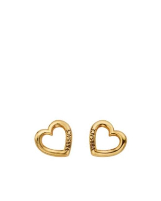 Versace Metallic Logo-Print Heart-Motif Earrings