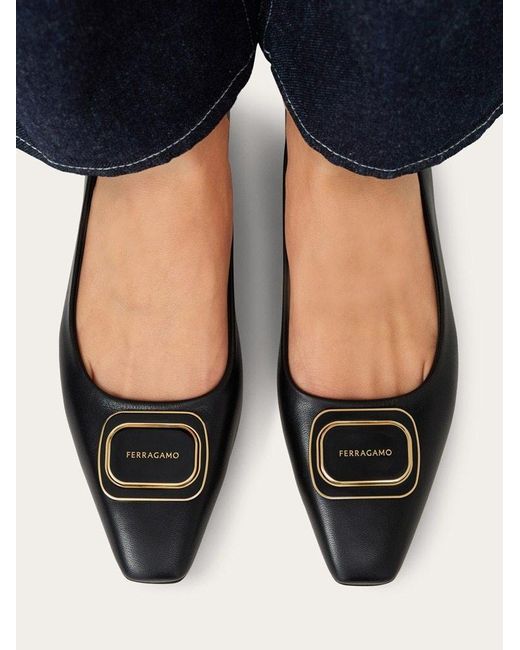 Ferragamo Black Vara Plate Ballet Shoes
