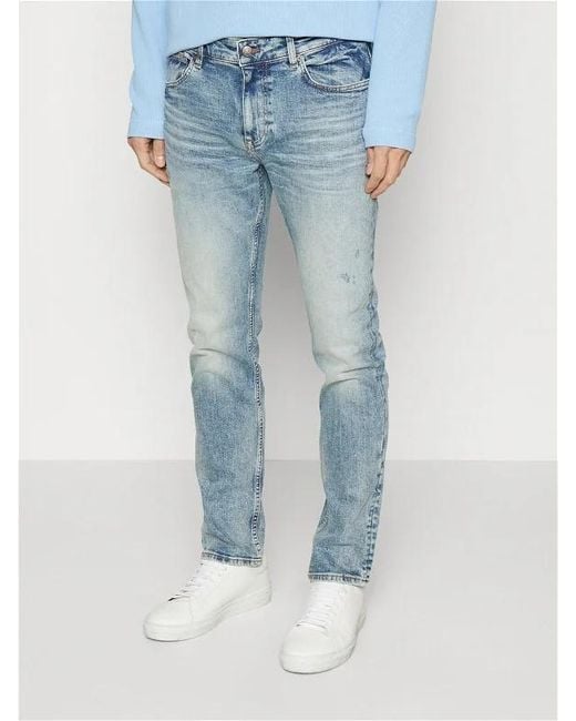 Boss Blue Bleached-Wash Cotton Jeans for men