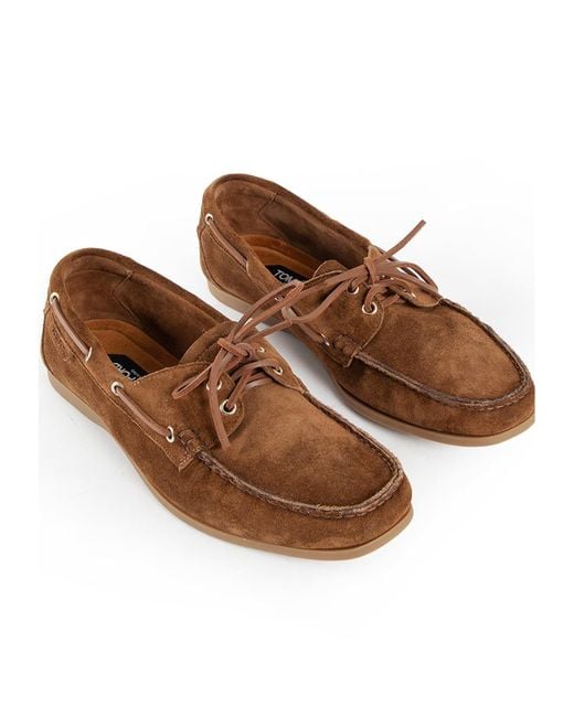 Tom Ford Brown Squared Toe Lace-Up Boat Shoes for men