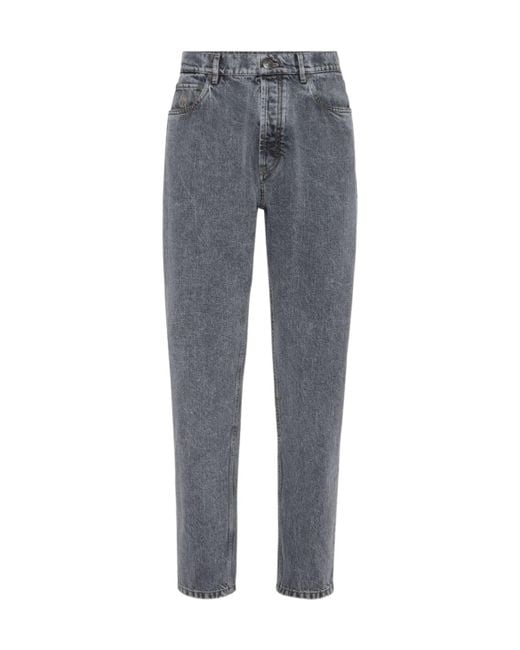 Brunello Cucinelli Gray Logo Patch Straight-Leg Jeans for men