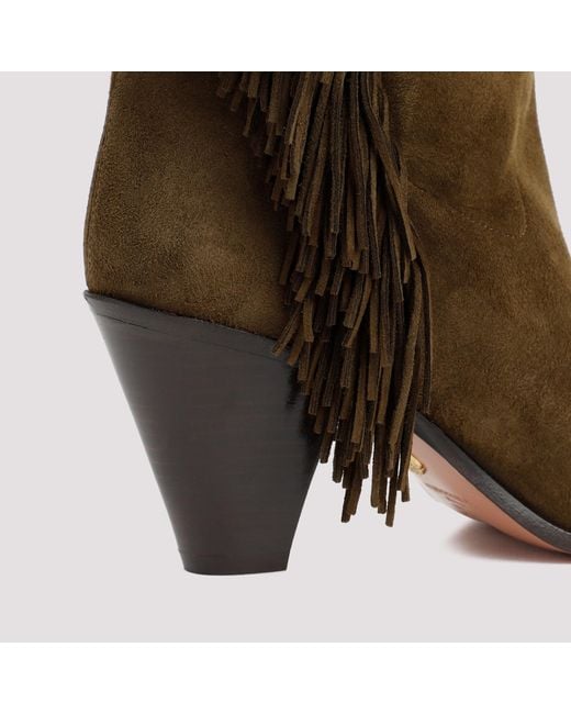 Aquazzura Brown Marfa Fringed Pointed-Toe Boots