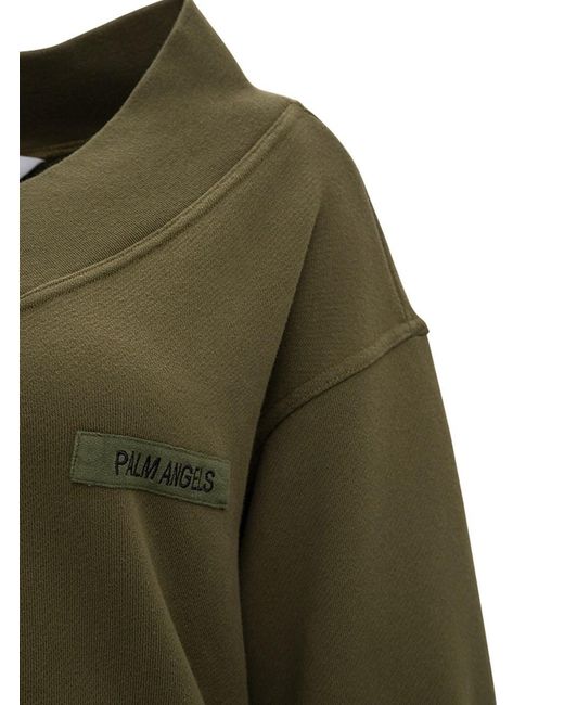 Palm Angels Green Off-Shoulder Sweatshirt