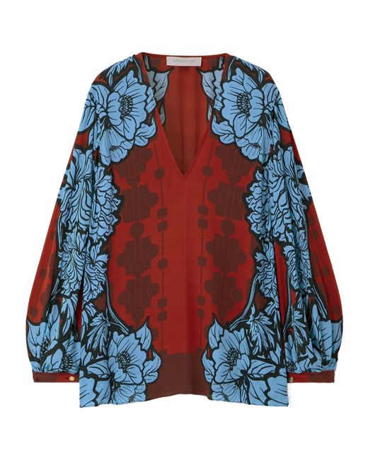 Borgo De Nor Blue Floral Print Metallic Blouse