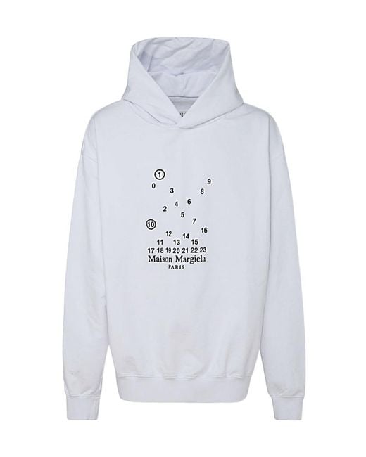 Maison Margiela White Logo Printed Long-Sleeved Hoodie for men