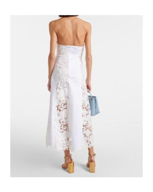 Oscar de la Renta White Halterneck Cotton Lace Midi Dress