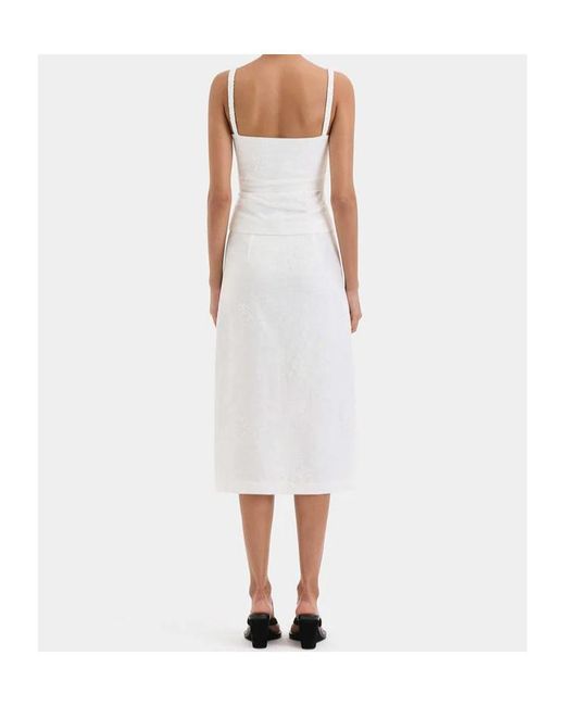 Sir White Floral-Embroidered Midi Skirt