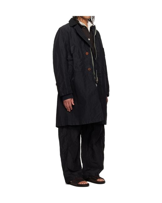 Sacai Black Pleated Twill Coat for men