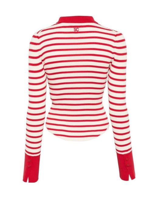 Semicouture Red Striped Buttoned Polo Shirt