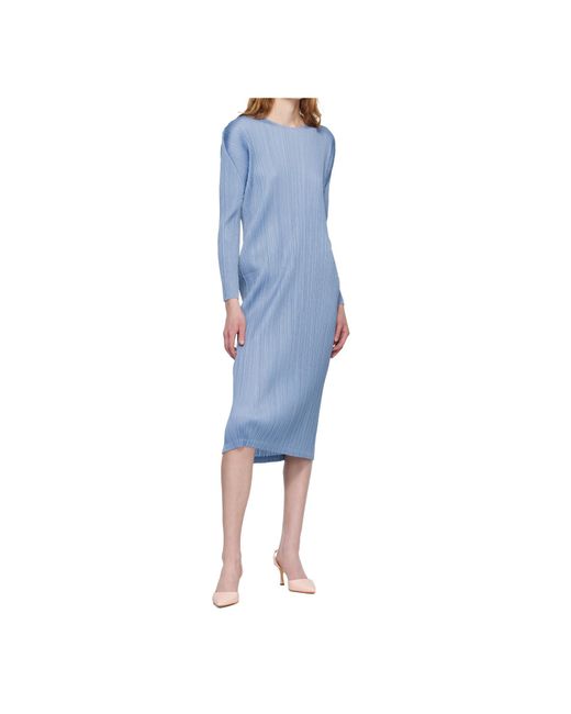 Pleats Please Issey Miyake Blue Pleated Knit Midi Dress