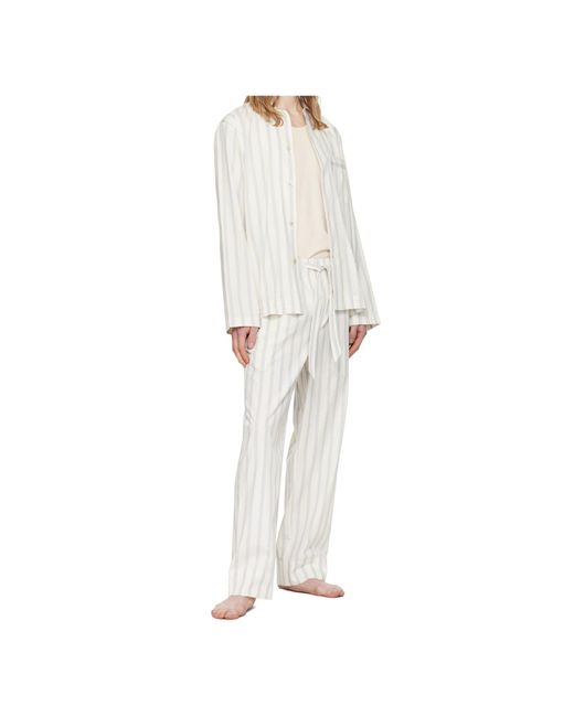 Tekla White Striped Long-Sleeved Shirt Pajamas for men