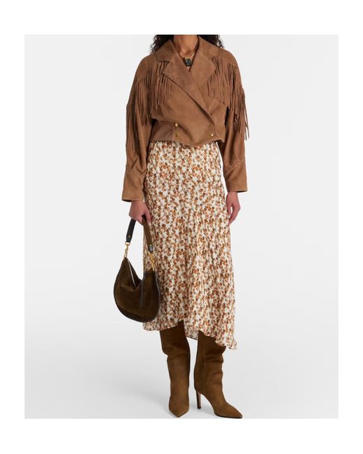 Rixo Brown Fishtail Embellished Leather Jacket