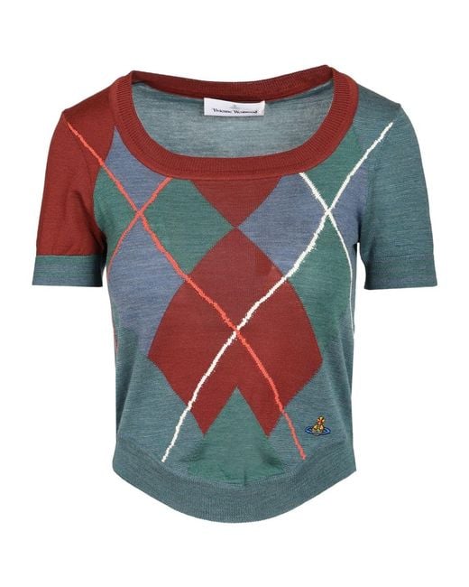 Vivienne Westwood Blue Argyle Short-Sleeve Sweater