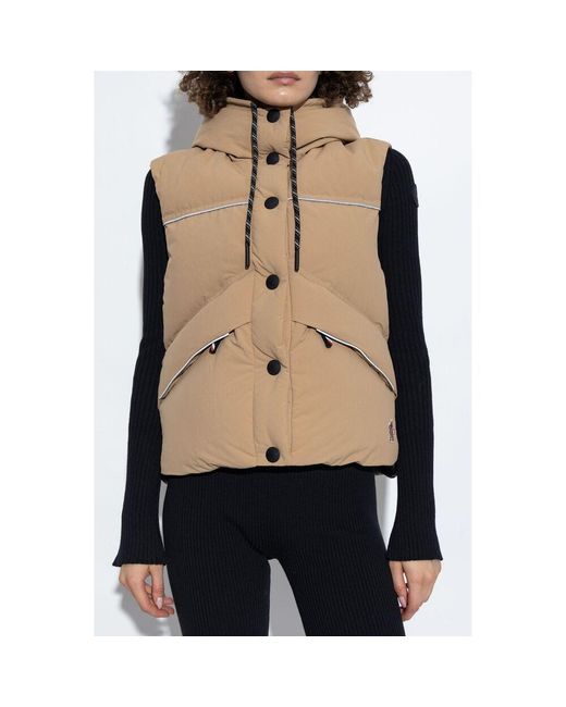 Moncler Natural Sleeveless Hooded Down Jacket