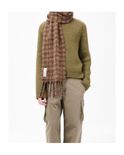 Our Legacy Brown Checked Fringed Scarf for men