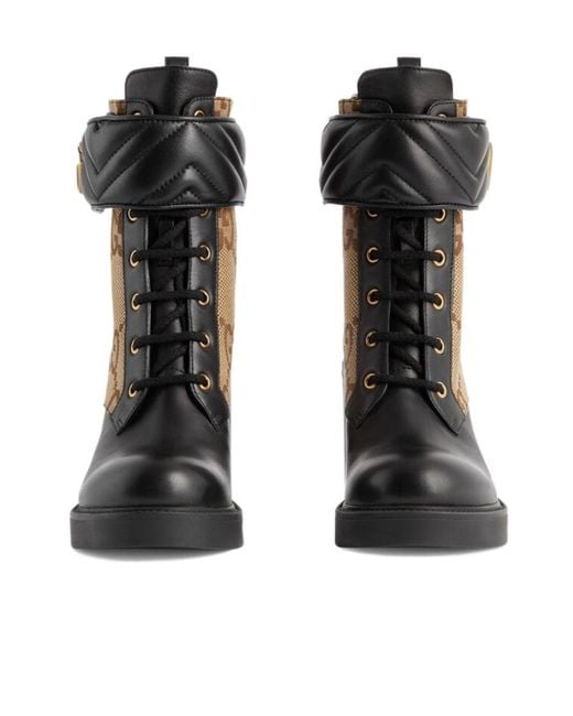 Gucci Brown Monogram Panelled Ankle Boots