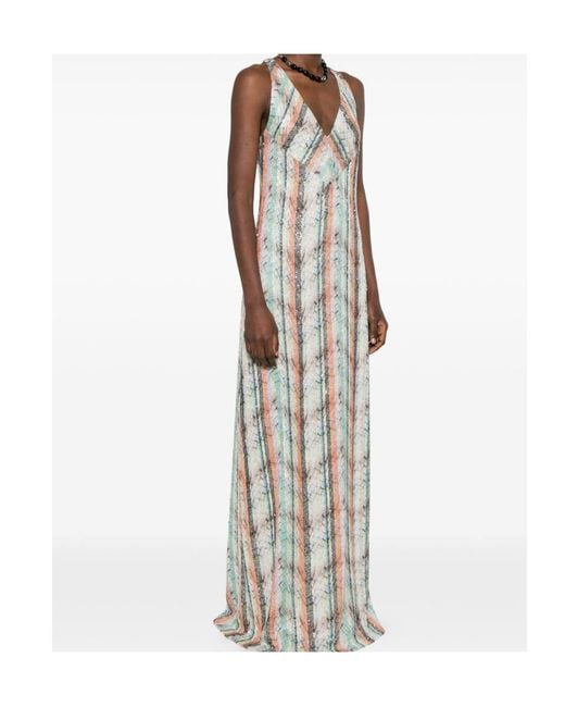 Missoni White Striped-Pattern V-Neck Maxi Dress