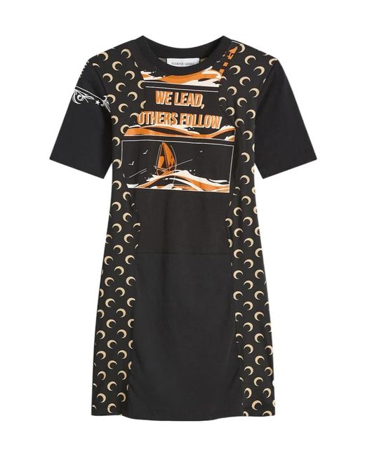MARINE SERRE Black Graphic Printed Mini Dress