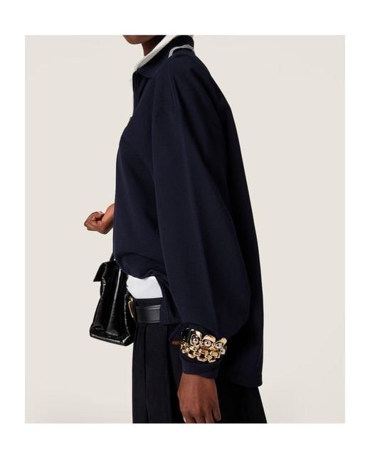 Miu Miu Blue Zip-Detailed Long-Sleeved Polo Shirt