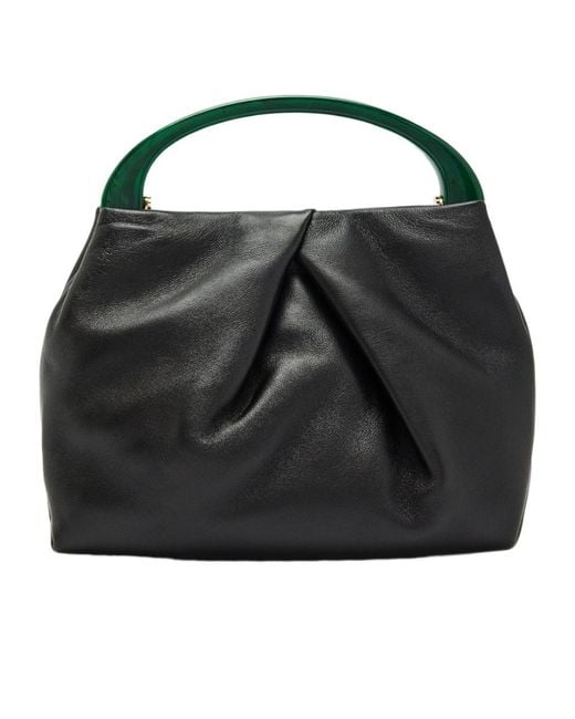 Dries Van Noten Black Crisp Leather Top Handle Bag