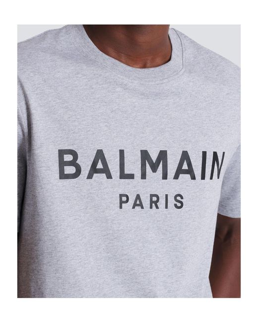 Balmain Gray Logo Printed Crewneck T-Shirt for men