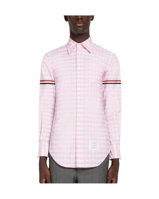 Thom Browne Pink Rwb-Stripe Gingham Shirt for men