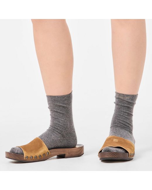 Miu Miu Brown Logo Detail Slippers