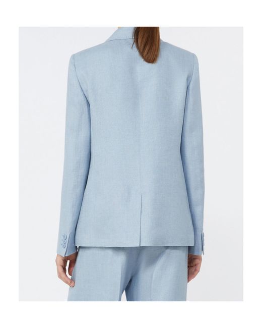 Weekend by Maxmara Blue Single-Breasted Linen Blazer
