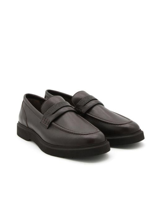 Brunello Cucinelli Black Round-Toe Loafers