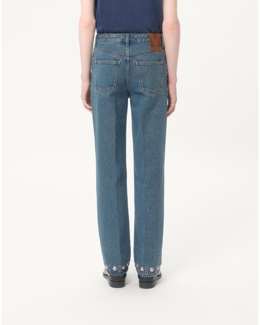Valentino Blue Eyelet Detailed Straight-Leg Jeans for men