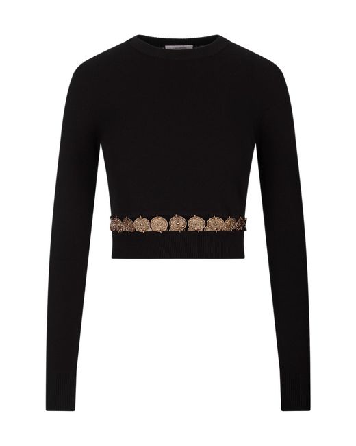 Rabanne Black Ribbed-Knit Stud Embellished Cropped Top