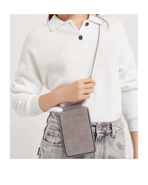 Brunello Cucinelli Gray Shoulder Passport Holder