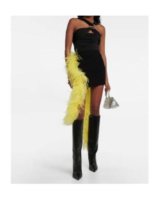 The Attico Yellow Feather-Trimmed Knitted Miniskirt