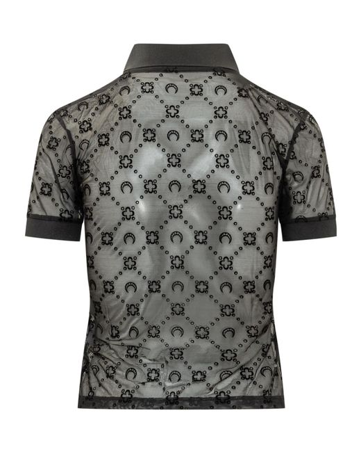 MARINE SERRE Black Embellished Shirt Collar Polo