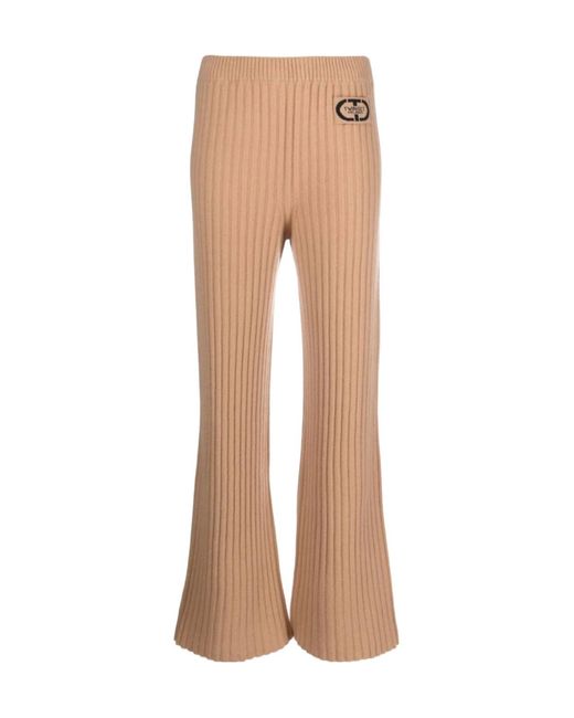 Twinset Natural Logo-Patch Ribbed-Knit Trousers