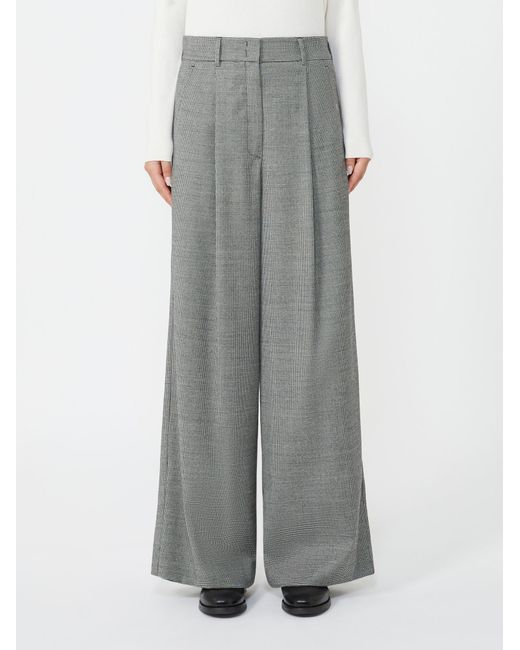 Weekend by Maxmara Gray Wool Flannel Wide-Leg Pants