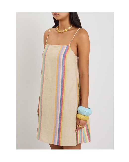 Staud Natural Striped Linen Mini Dress
