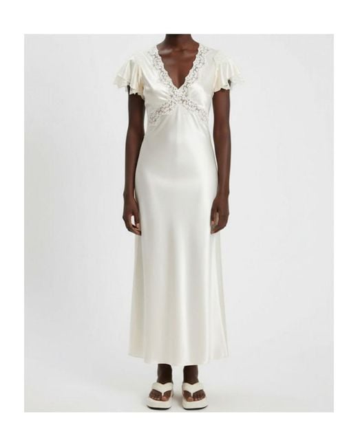 Alberta Ferretti White V-Neck Dress