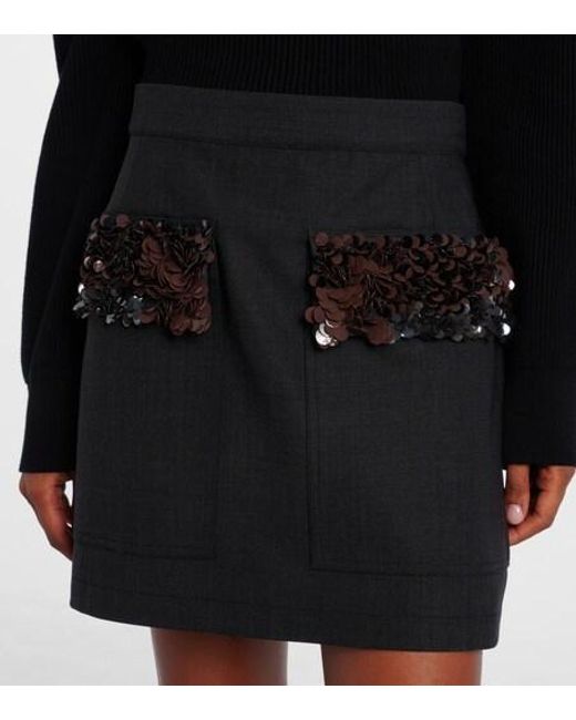 Plan C Black Sequined Wool-Blend Miniskirt