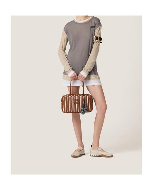 Miu Miu Gray Ribbed Jersey Dress